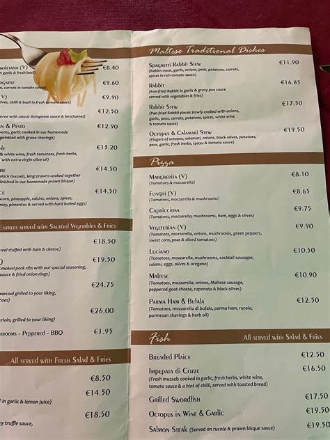 valletta restaurant menu.